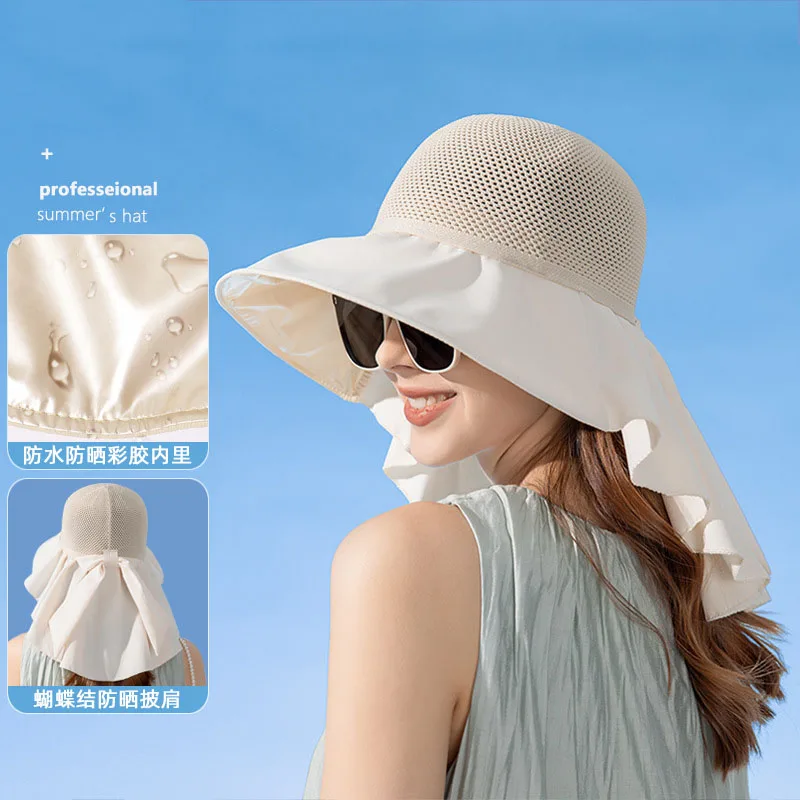 Summer Hat Women Large Eave Shawl Hat Outdoor Fashion Fisherman Hat Sunscreen Sun Protection Bucket Hats Travel Mesh Breathable