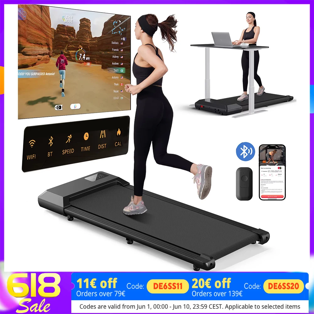 Tapis roulant de marche, moteur 2,5 HP, Absorption des chocs antidérapante, Mini tapis roulant pour l'exercice de tapis de marche télécommandé au bureau à domicile