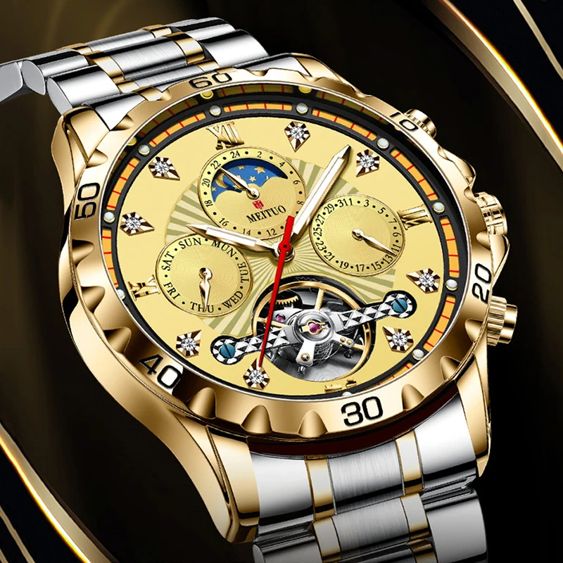 

GLENAW Brand Watch for Men Automatic Mechanical Luxury Waterproof Stainless Steel Strap Scratchproof Gold Men Watch Reloj Hombre