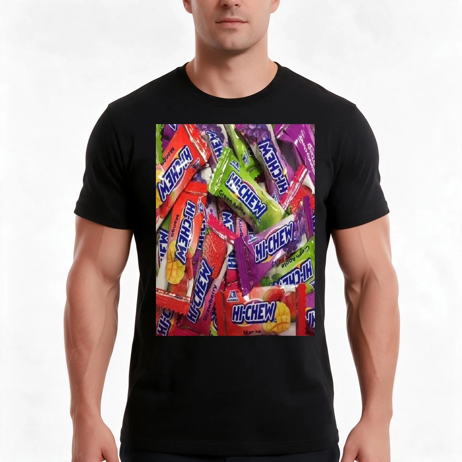 Hi-Chew Candy T-Shirt Summer Casual Cotton Tee Oversized Streetwear Tops Vintage Graphic Print Loose Fit Short Sleeve