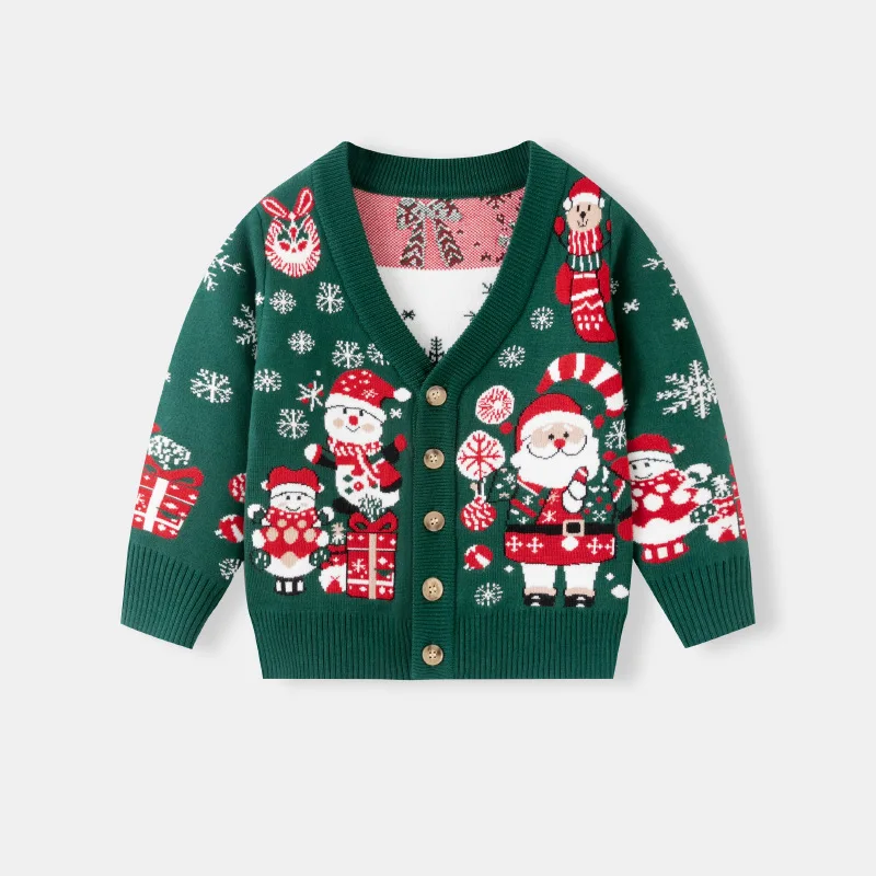 

Children's Santa Claus Cardigan for Boys Girls Autumn Winter Clothing Baby Kids Warm Christmas Cartoon Jacquard Knitted Sweater