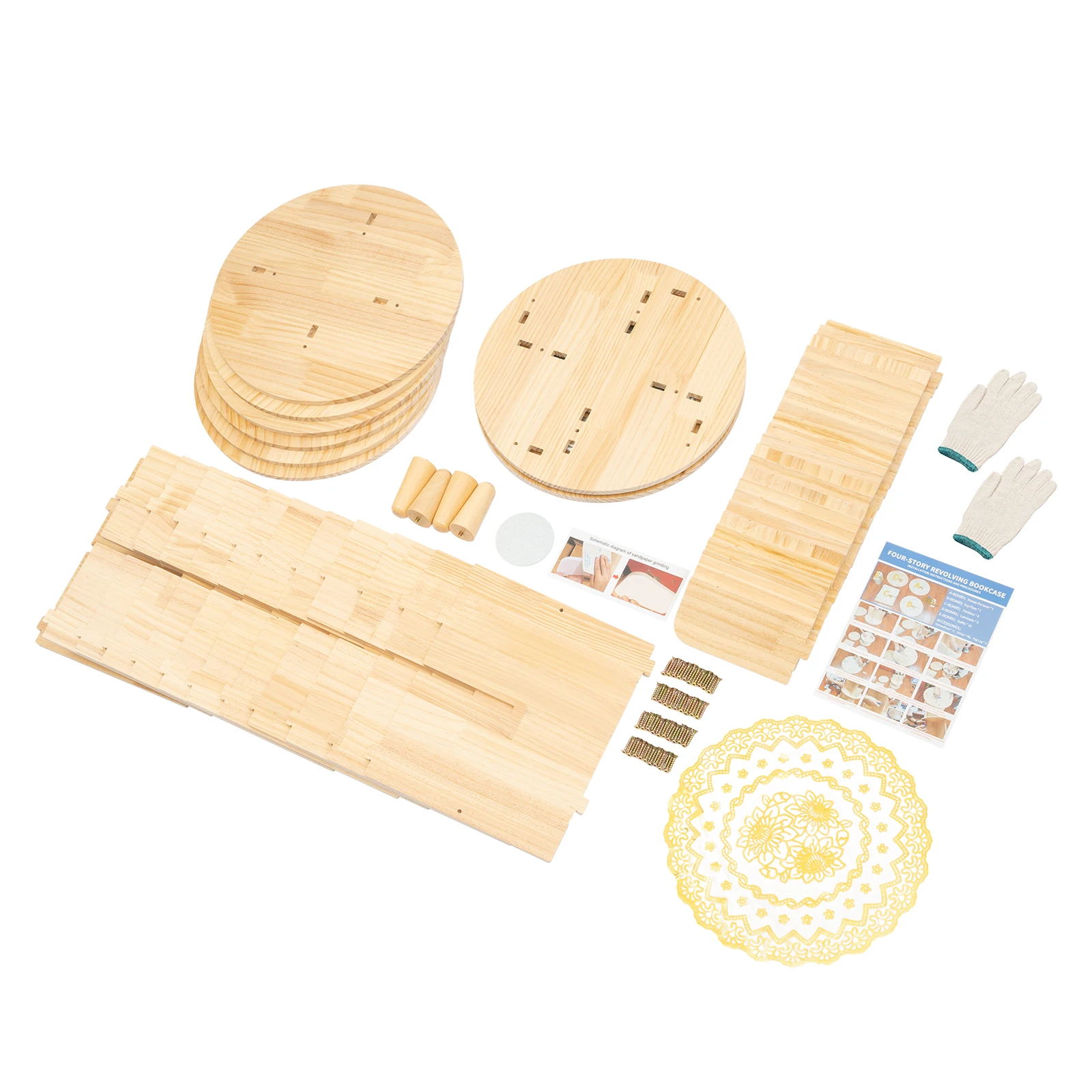 Solid Wood Rotatable Bookshelf, 360° Display Stand Shelf Wooden Shelf Floor Standing Bookshelf, Multifunctional Storage Shelf