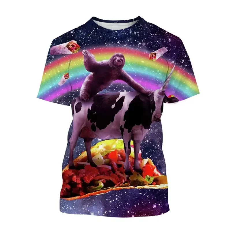 Funny Galaxy Sloth T Shirt Men Kids Casual Animal Pizza 3D Print Tee Streetwear Tops Plus Size Short Sleeve Graphic Tees
