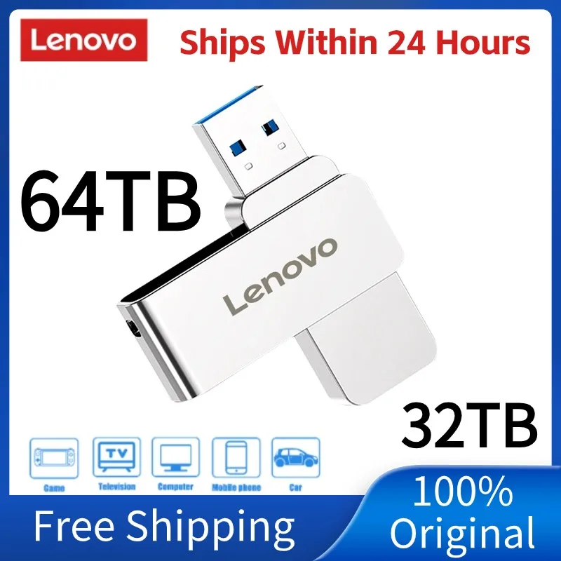 Lenovo-lápiz de memoria USB 3,0 de Metal, Mini unidad Flash de alta velocidad, 16TB, 8TB, 32TB, 64TB, Original