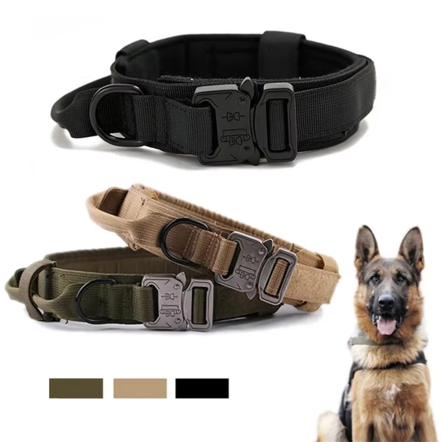 Wholesale Pet Dog Collar With Handle German Shepherd Collar for Medium and Large Dogs Heavy Duty Tactical nylon Dog Collar