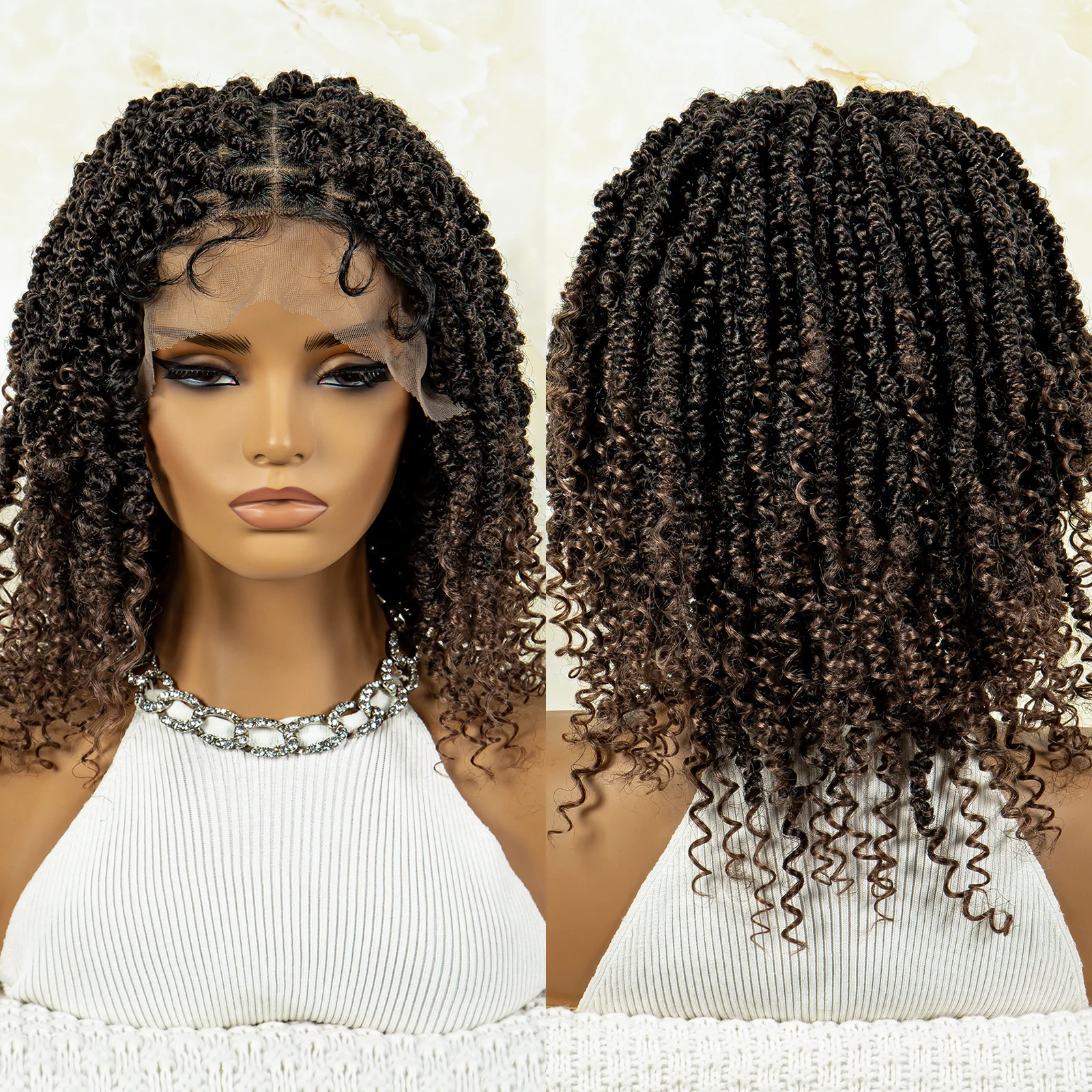 

Твист-косички, плетеные парики с дредами и вьющимися концами, короткий боб, синтетический парик, синтетический парик спереди, коричневый парик для женщин