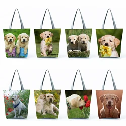 Cute Labrador Retriever Shopping Bags Groceries Women Handbags Animal Dog Graphic Large Capacity Shoulder Bags Foldable Totes