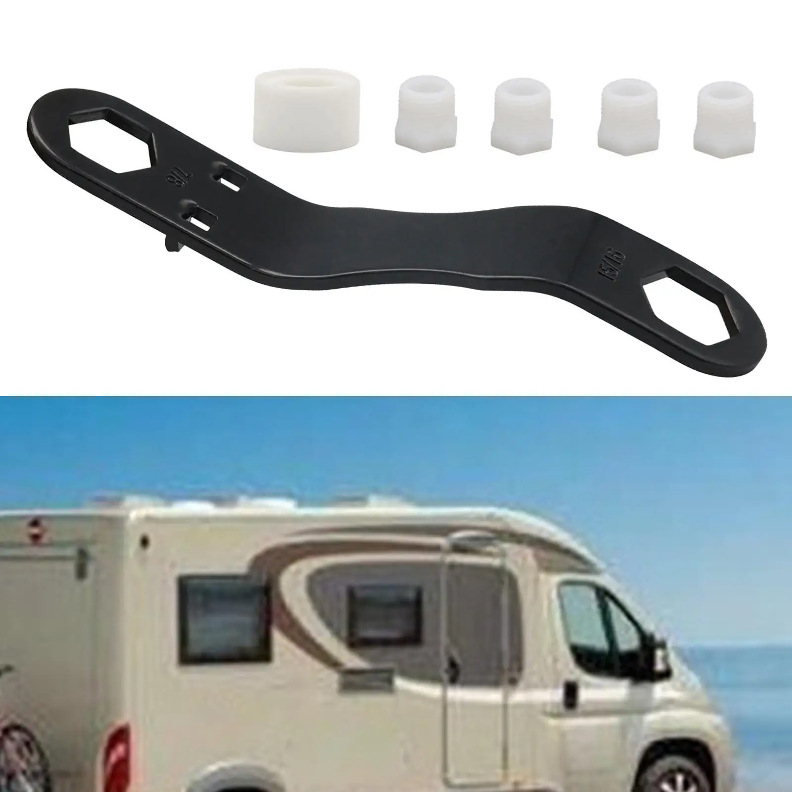 

RV Heater Drain Plug Kit 1 Roll PTFE Tape Angled Wrench 1/2" NPT RV Heater Water Plugs for 7/8" 15/16" Drain Plugs
