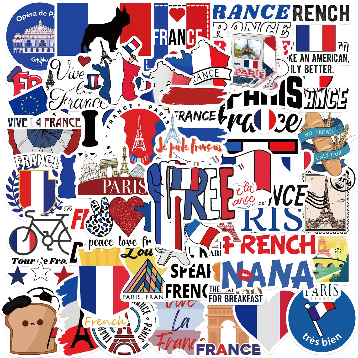 50Pcs Cartoon French City Series Graffiti Stickers Suitable for Luggage Phone Cases Skateboard Decorative Stickers DIY Toys