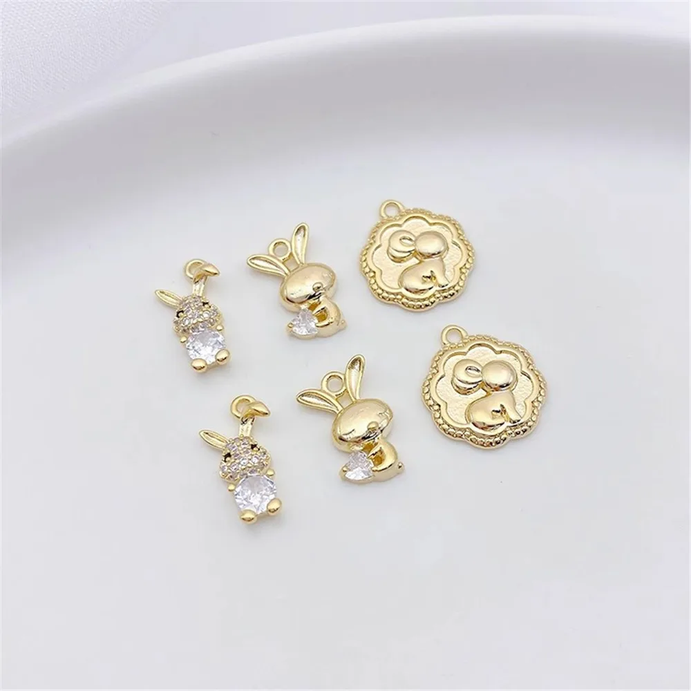 

14K Gold Color Cute Bunny Micro Inlaid Zircon Pendant DIY Bracelet Necklace Earrings Charm Accessories L440