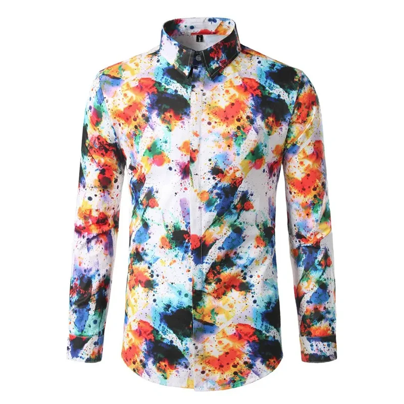 Camisa de manga larga para hombre y mujer, camisa con solapa impresa en 3D, de Color Graffiti, informal, divertida, a la moda, para las cuatro estaciones, 2024