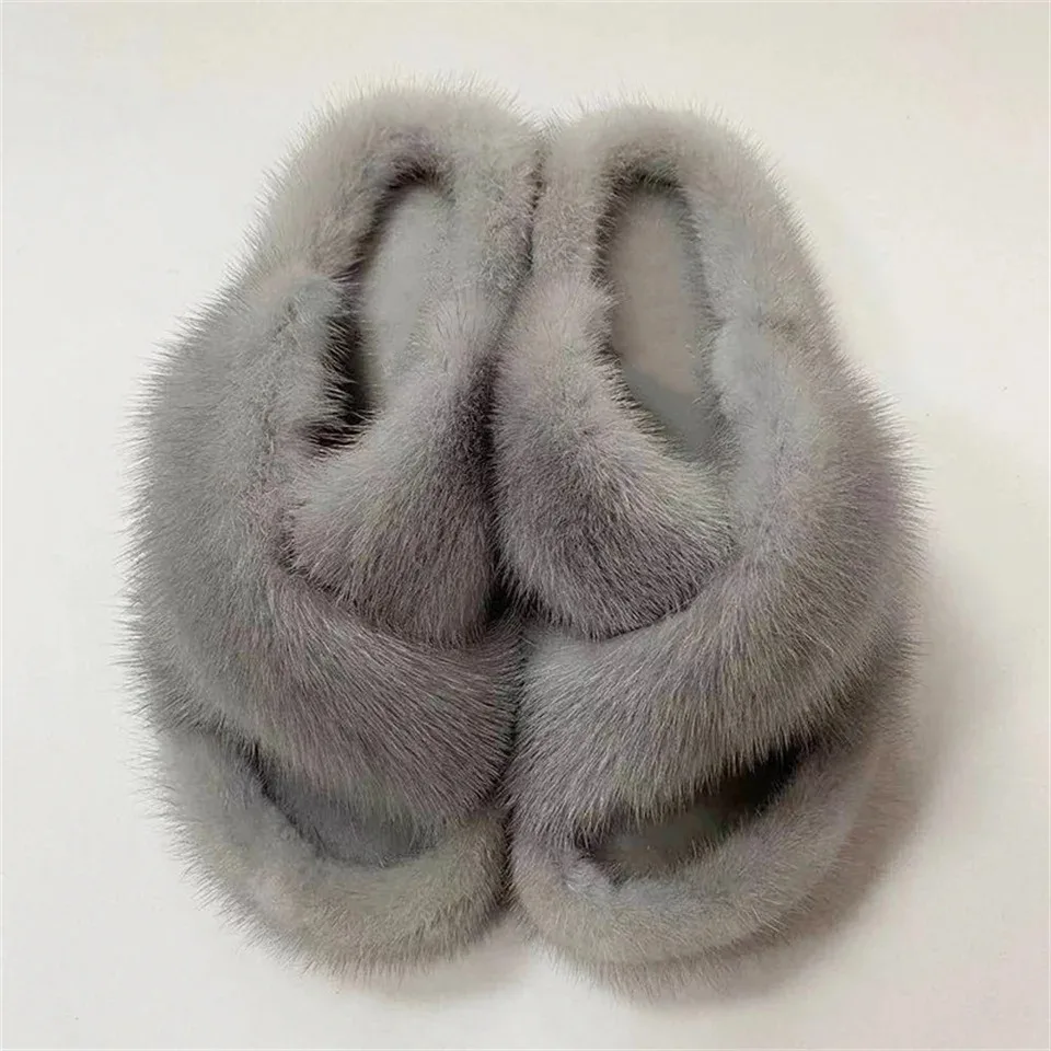 Flauschige Echte Nerzfell-Damenhausschuhe für Innenbereich Herbst Winter Luxus-Designer-Slipper Lässige Hauspantoffeln aus Flauschigem Nerzfell – Detail 6