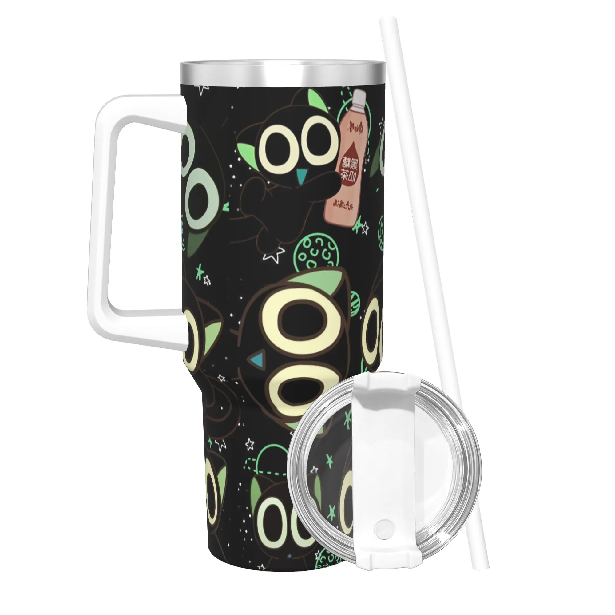 Stainless Steel Tumbler Kawaii Anime LUOXIAOHEIs Thermal Mug Black Cat Leakproof Cold Drink Mugs Cup Travel Water Bottle