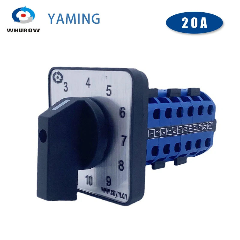 12 Positions Large Panel 64*64mm YMW26-20/6 Rotary Cam Switch 690V LW26-20A 6 Poles Silver Contact