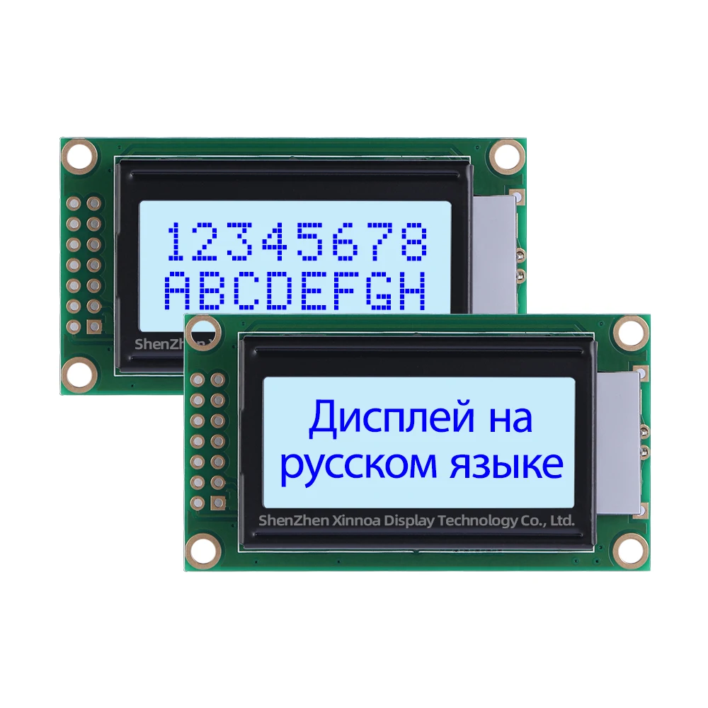 0802B-2 3,3 V rosyjski moduł LCD szara folia czarny tekst oryginalny ST7066U 08X02 LCD Chip typ znaku graficznego