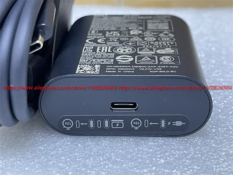 Original For Dell XPS 13 Plus 9320 Laptop AC Adapter 60W 20V 3A DA60NM200 0K60KM K 60KM Power Charger USB-C Type C LA60NM200