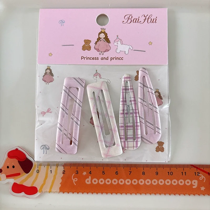 

4pcs/bag Spring Summer New Sweet Colorful Polka Plaid Barrettes Girls Side Hair Clips Kids Decor Headwear Accessories