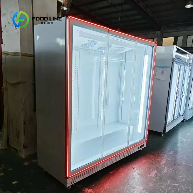 Custom Made Beverage Display Cooler Chiller LED Frame Display Refrigerator 3 Door Glass Door Merchandiser for Store