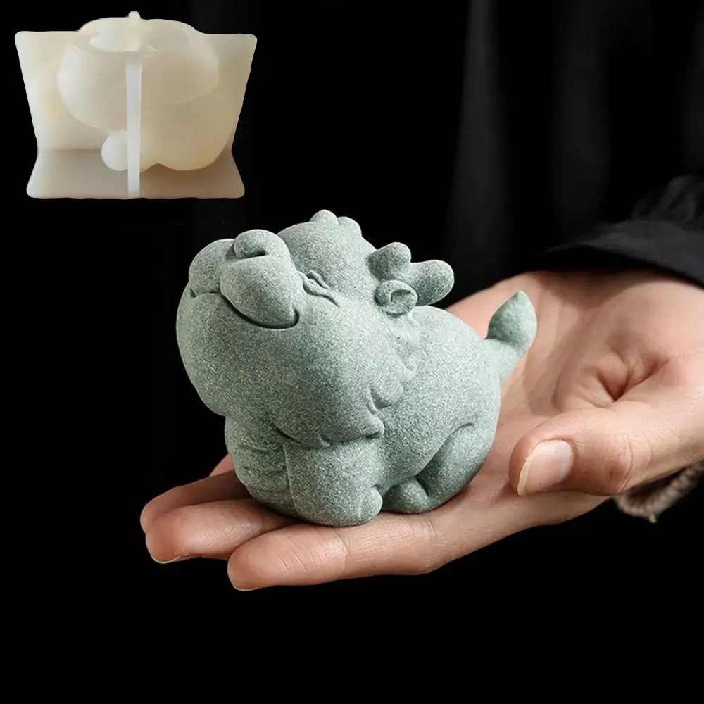 Cute 3D Dragon Ornaments Silicone Mold National Trend Mascot Lucky Plaster Resin Candle Making Chinese Style Tea Pet Mold