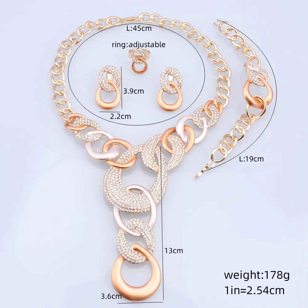 Dubai Crystal Jewelry Set Design for Women Wedding Bride Necklace Brazili Gold Color Party Gift Earrings Bracelet Ring