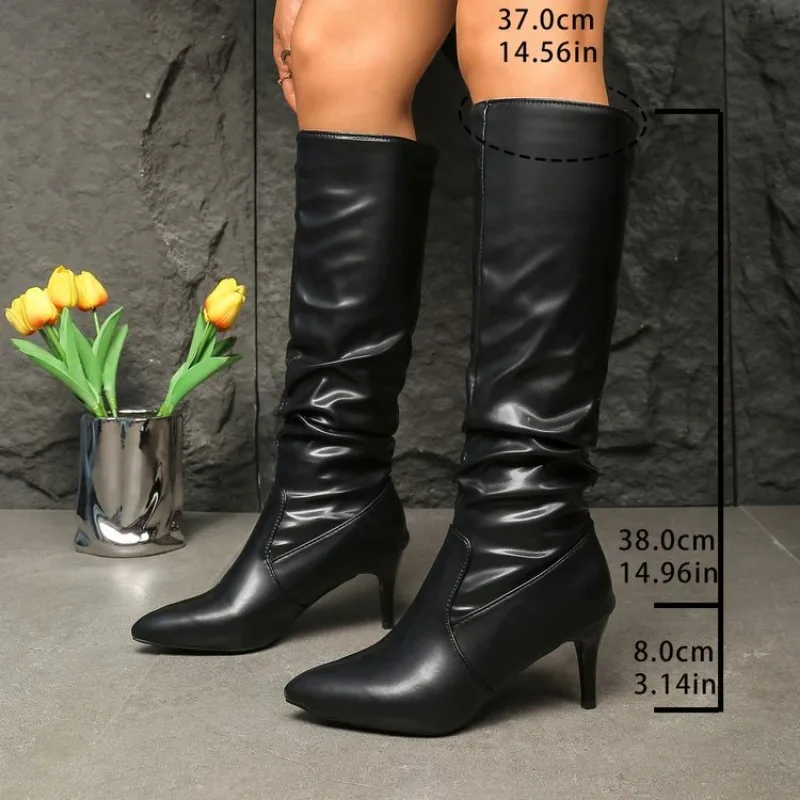 

Women Stretch Modern Long Boots Fashion Pointed Toe Knee High Booties Designer High Heels Shoes Plus Size 41 42 43