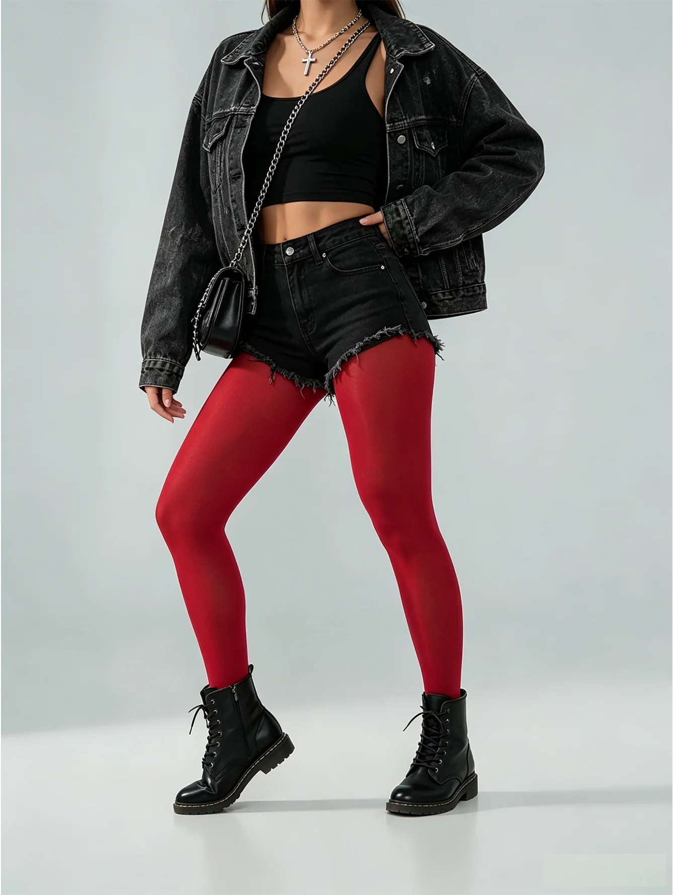 1Pc Solid Bright Red Opaque Micro Pressure Tights High Waist Soft Street Punk Gothic Pantyhose Lace Summer Autumn Winter