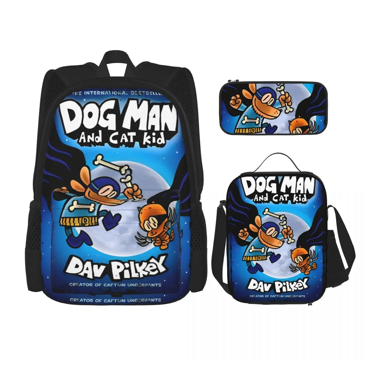 

Dogman 3pecs/set Backpack for Student Dog Man Movie Laptop Daypack Lunch bag Pencil Case