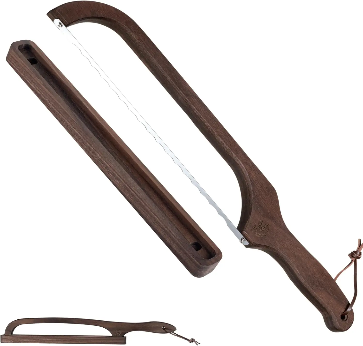 

16.5" Serrated Bread Knife with Wooden Tray, Premium Stainless Steel Slicer for Homemade Bread, Bagels & Loaf, Wide-Spacing