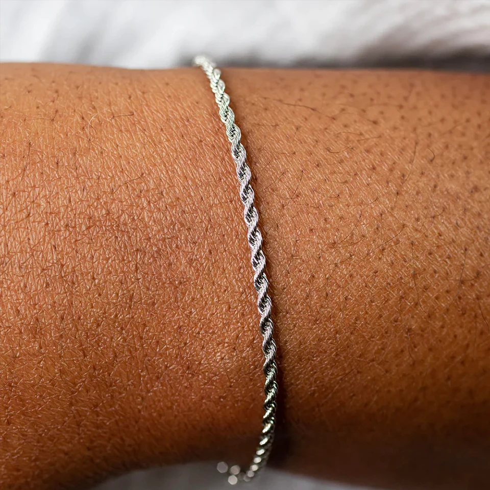 EMANCO 2/3/4/5MM Gedrehtes Seilkettenarmband für Damen und Herren Hip Hop Punk Silberfarben Edelstahl Modeschmuck – Detail 2