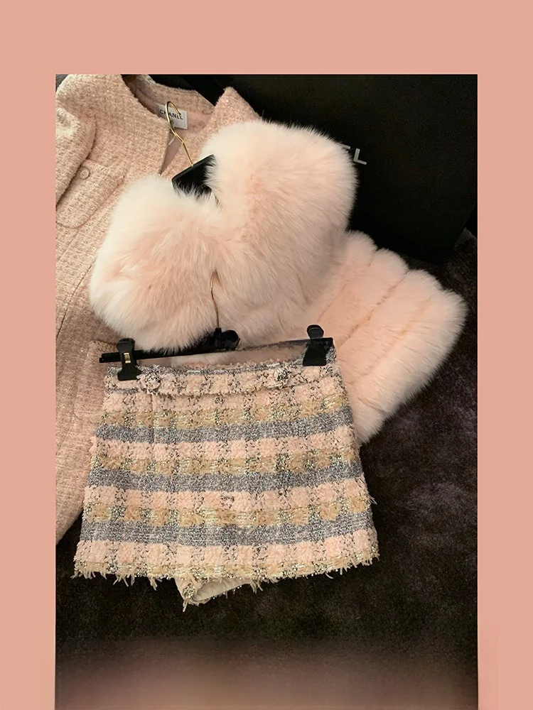 

Шелковая твидовая юбка-брюки на осень-зиму, с завышенной талией, утягивающая, в корейском стиле, для офиса