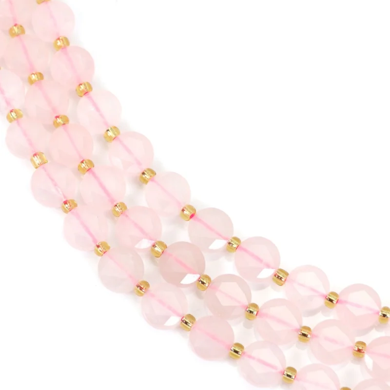 

Rose Quartz Beads Strand Faceted Flat Round 8mm Natural Semiprecious Stone For Jewelry Making DIY Bracelet Earrings