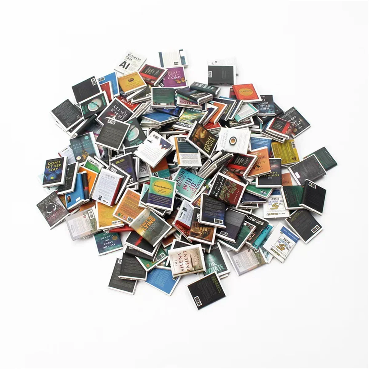 N38R_Relief Angst-Bücherregal mit 200-Büchern, Miniatur-Bücherregal-Ornament