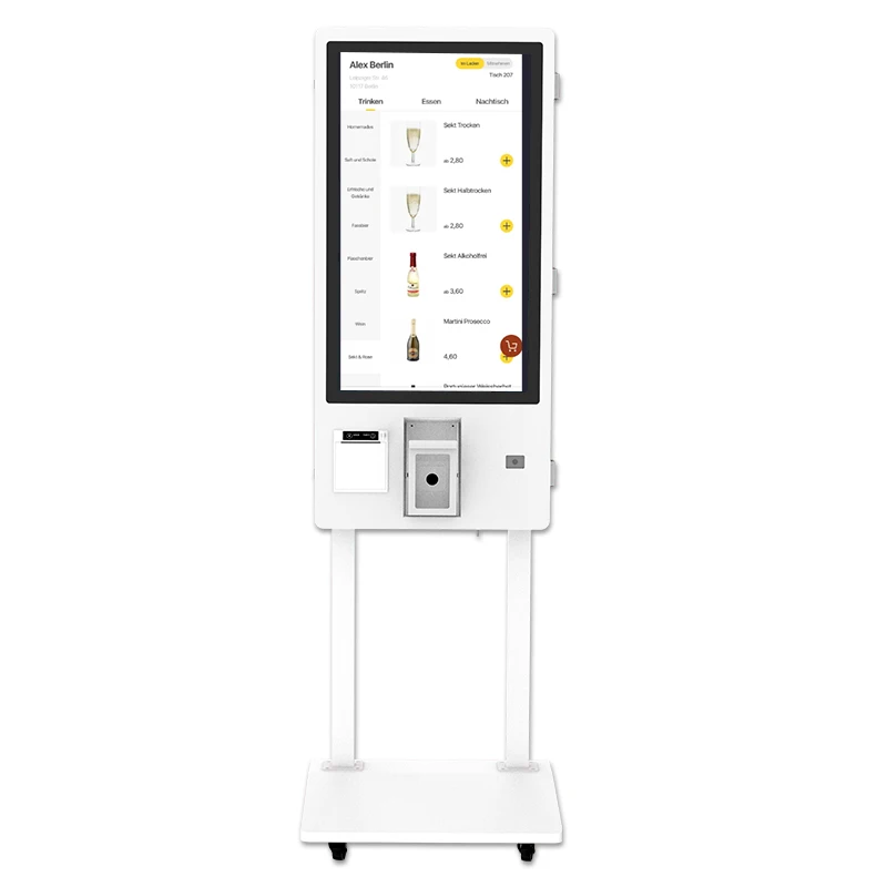 كشك طلب ودفع المطاعم قائم على الأرض من VETO مقاس 32 بوصة مع ماسح رمز الاستجابة السريعة