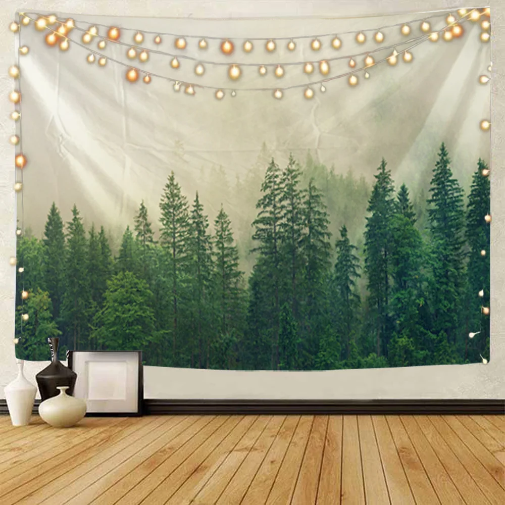 

Misty Forest Landscape Wall Hanging Tapestry Art Deco Blanket Curtains Hanging at Home Bedroom Living Room Decor