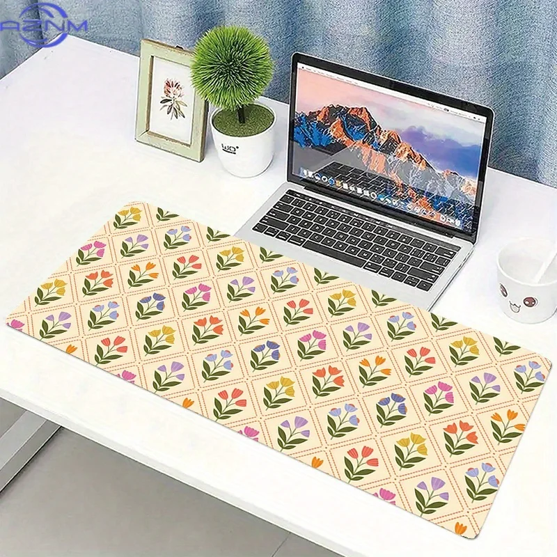 Stylish Tulip Design Mouse Pad with Beautiful Floral Aesthetic, Large Desk Mat Measuring  cm, Non-Slip Rubber Base Ideal for Off