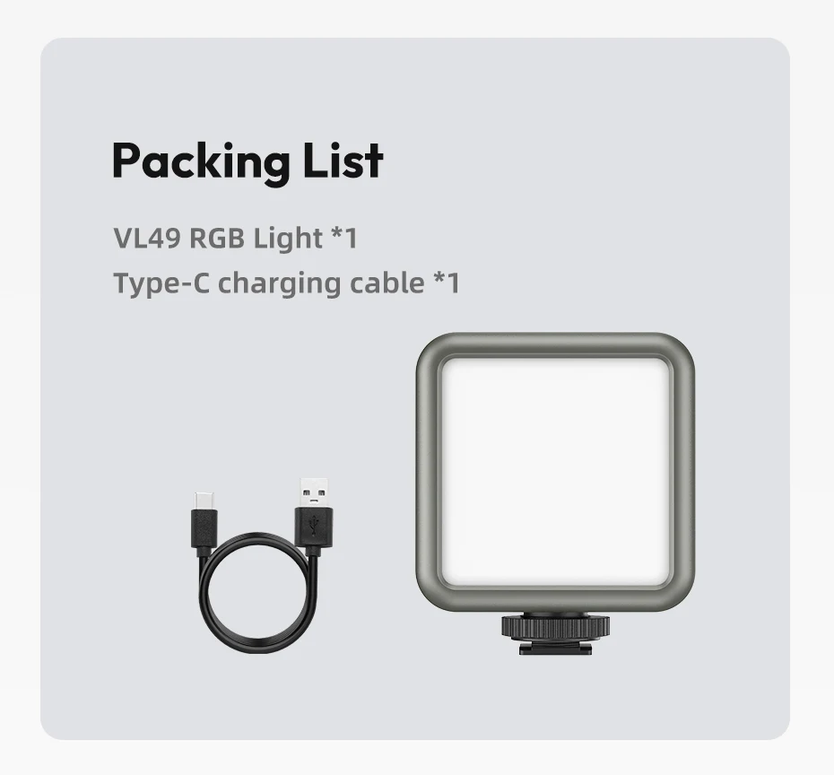 Ulanzi VL49 Vollfarb-RGB-LED-Videoleuchte 2500K-9000K 800LUX Magnetische Mini-Füllung 3 Kaltschuh 2000 mAh Typ-C-Kameralicht – Detail 18