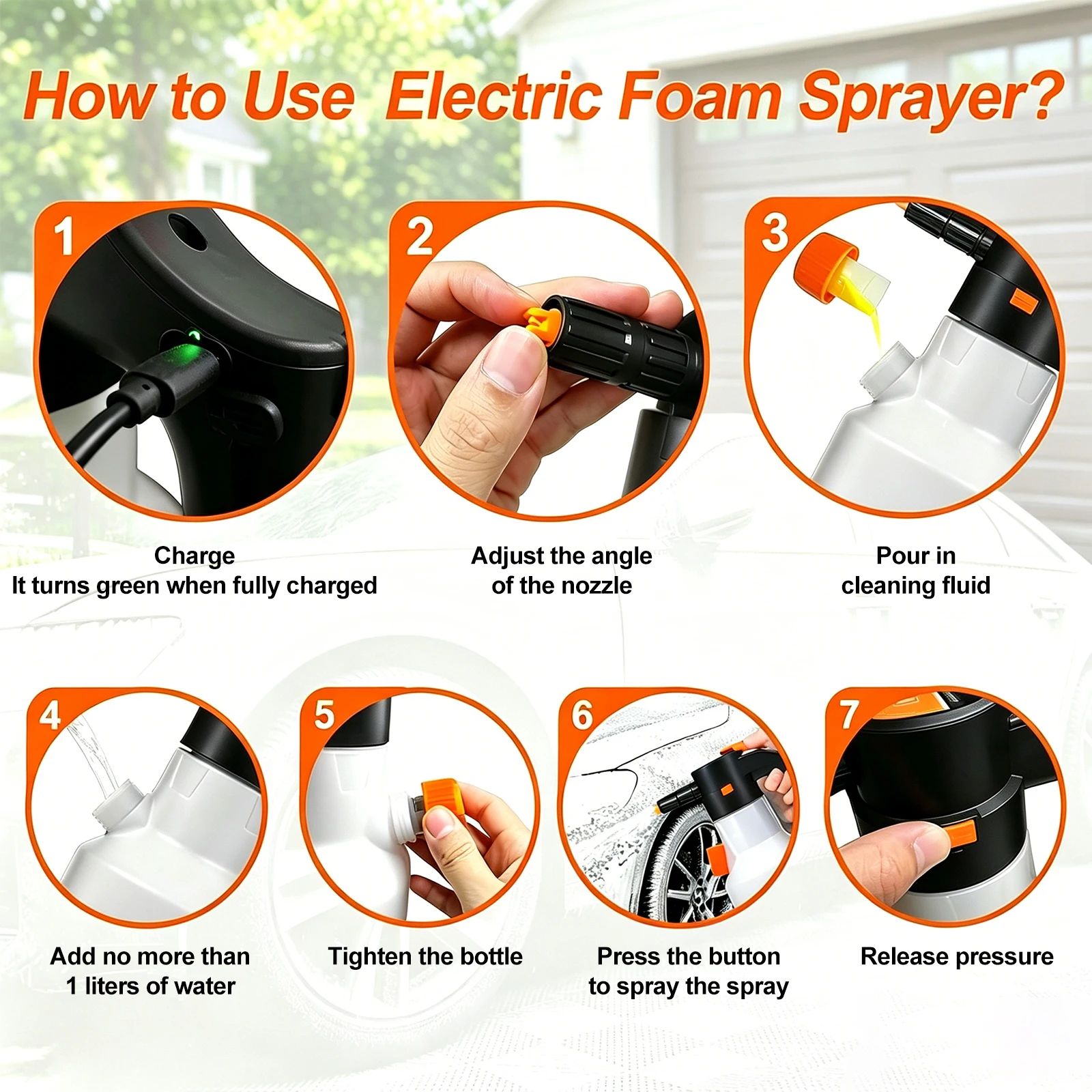 2L Electric Foam Sprayer, 3000mAh USB Rechargeable with Side Pour Spout, Foam Cannon for Car Wash Auto Detailing Garden Cleaning view 6
