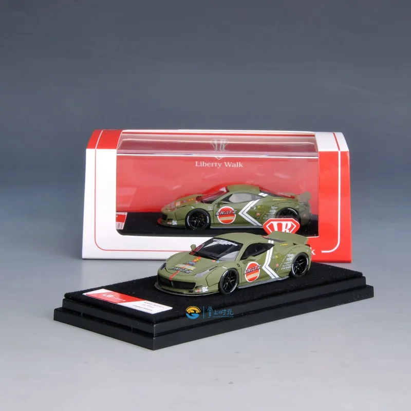 1-64-lb-458-zero-battle-pintura-verde-modificacion-de-cuerpo-ancho-modelo-de-coche-de-simulacion-en-miniatura-estatica-de-resina-articulo-decorativo-para-adultos
