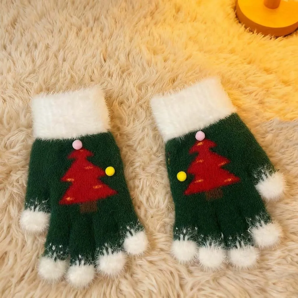 Red Green Christmas Gloves Knitted Woolen Elastic Wrist Winter Knit Mittens Cuff High Quality Touchscreen Full Finger Toddler