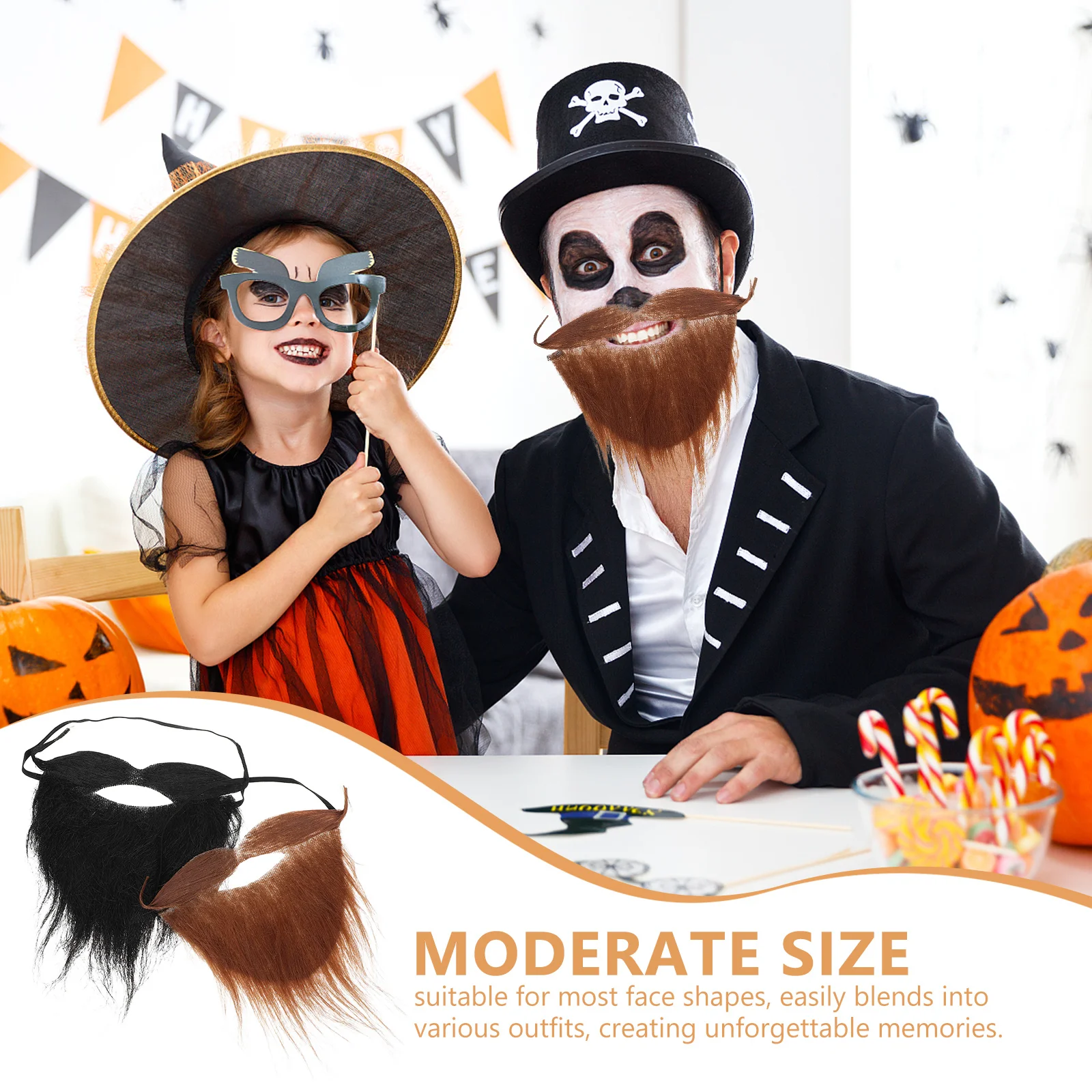 2pcs Fake Beard Mustache Lightweight Realistic Polyester For Halloween Party Costume Supplies Adults Teens Beard Wigs For Men