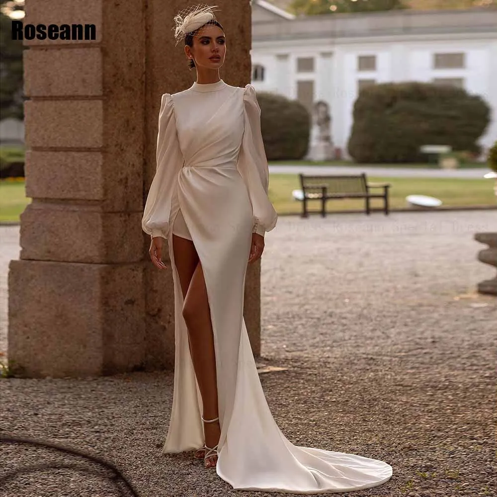 

High Quality 2024 Design Mermaid Wedding Dress High Collar Front Split Full Open Back Bride Dresses Floor Length robe de mariée