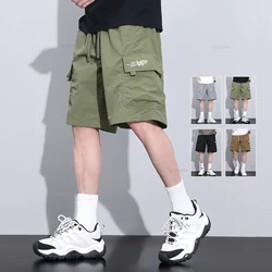 Summer Ultra-thin Quick-drying Men's Shorts Elastic Waist Ice Silk Loose Large Pocket Cargo Knee-length Pants Green Black Grey