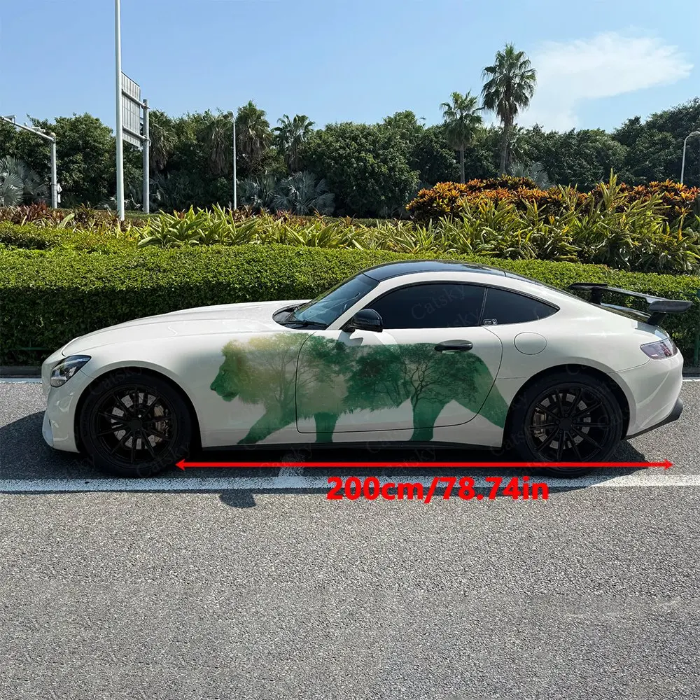 2pcs Exposure Forest Lion Silhouette Car Side Wrap, Self-Adhesive PVC Waterproof & Scratch-Resistant Sticker, Car Accessory Gift