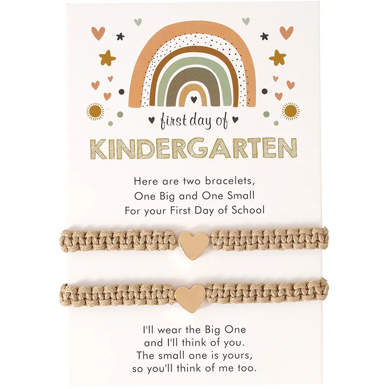 First Day of Kindergarten Bracelets For Mom and Daughter,Back to School Bracelet Pre-K Matching Heart Wish Adjustable Bracelet view 2