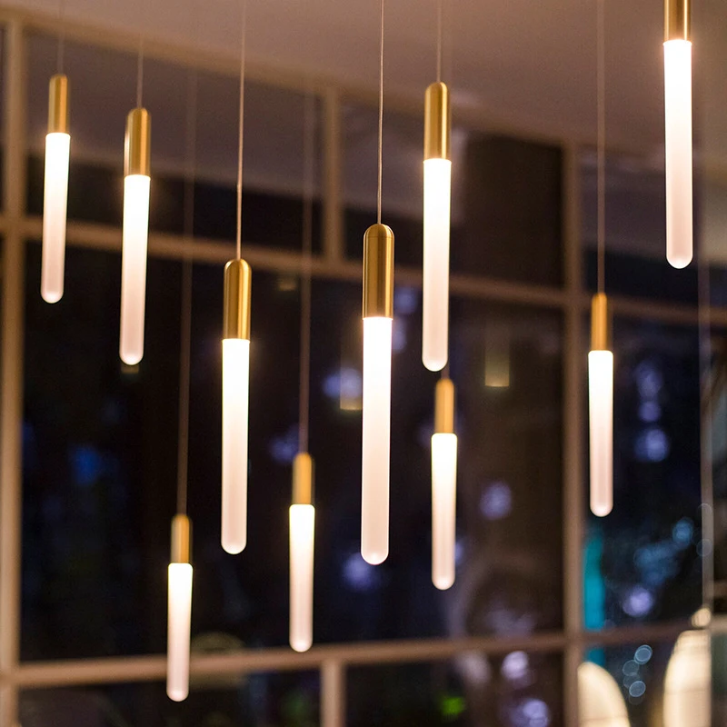 

Modern Pendant Lamp Luxurious Gold Long Tube Strip Chandelier Hanging Light Fixtures For Dining Room Bedroom Decoration Lighting
