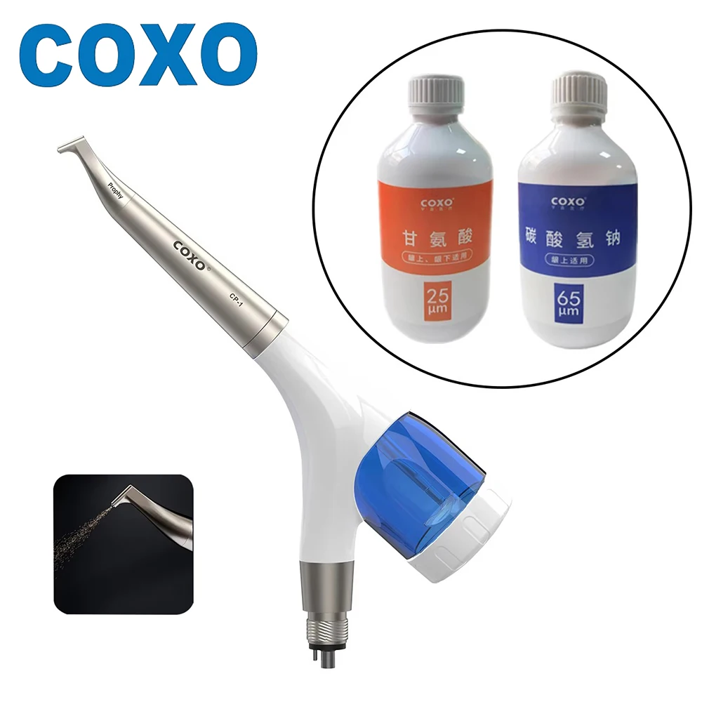 COXO Dental Air Polishing Prophy Jet Air Polisher Handpiece Sandblasting Machine with Spray 4 Hole CP-1 With 4 Powder