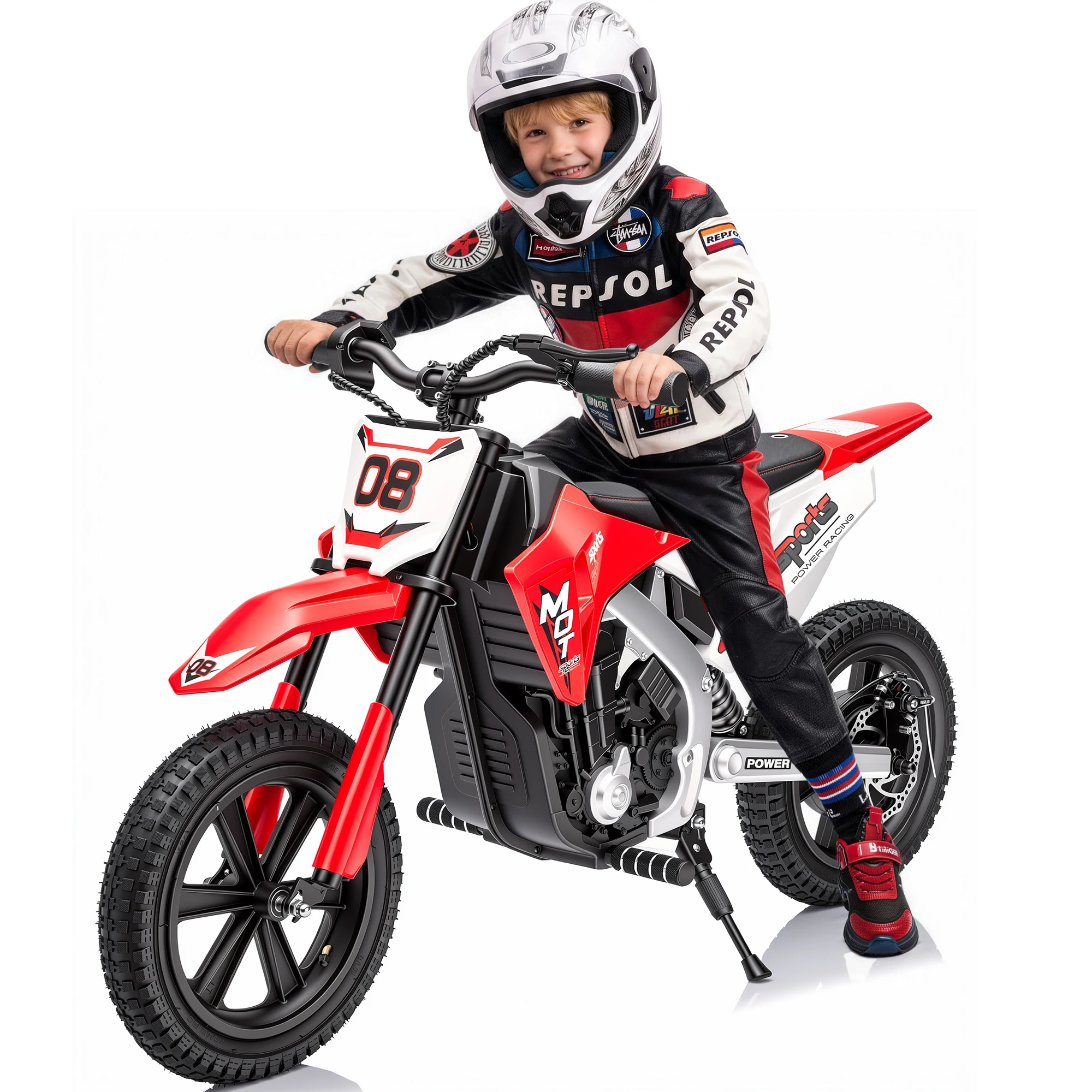 24V Kids Ride‑on Dirt Bike, Powerful Electric Motorcycle for Teens, 14MPH Max Speed 3‑Speed Adjustment, Disc Brake & Shock Absorption, Bluetooth Music for Off‑Road Outdoor Riding Gift for Kids