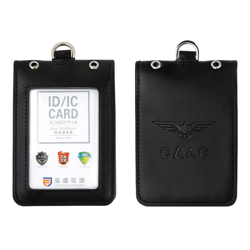Juego de tarjetas de trabajo de cuero genuino, funda cartuchera para tarjetas de identificación, Clip para nombre de fábrica de crédito bancario, archivador de insignia, cordón para etiqueta de aviación