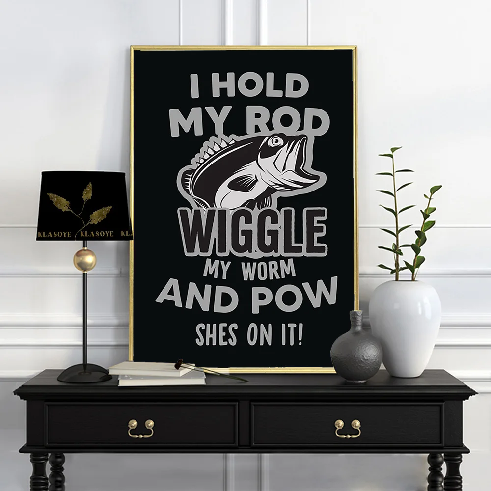 Fishing Club Sign Art Print Vintage Poster Minimalist Black White Canvas Painting Fish Wall Stickers Decor
