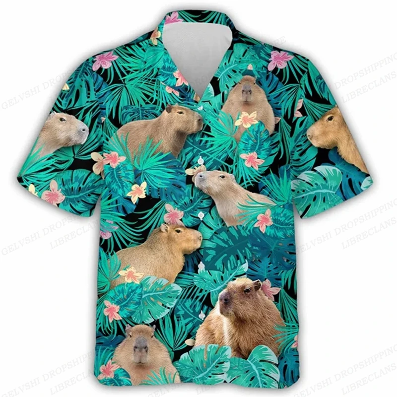 Capybara Tier Hawaii Hemden Männer Frauen Sommer Kurzarm Strand Bluse Mode Blumen Hawaii Hemden drehen Kragen Aloha